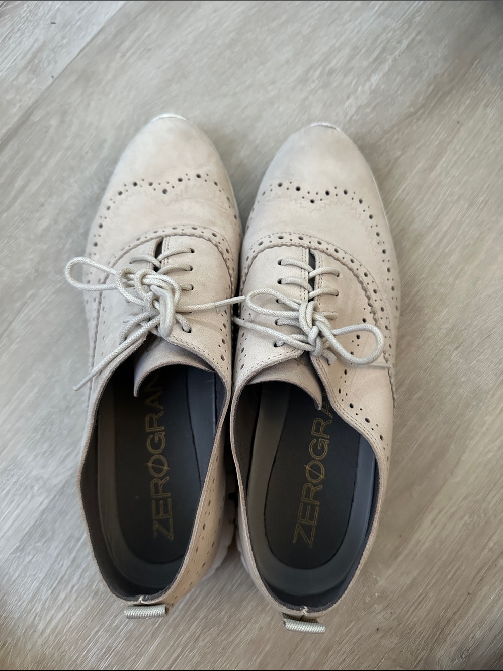 Cole Haan Women’s Suede Wingtip Oxfords — Light Beige